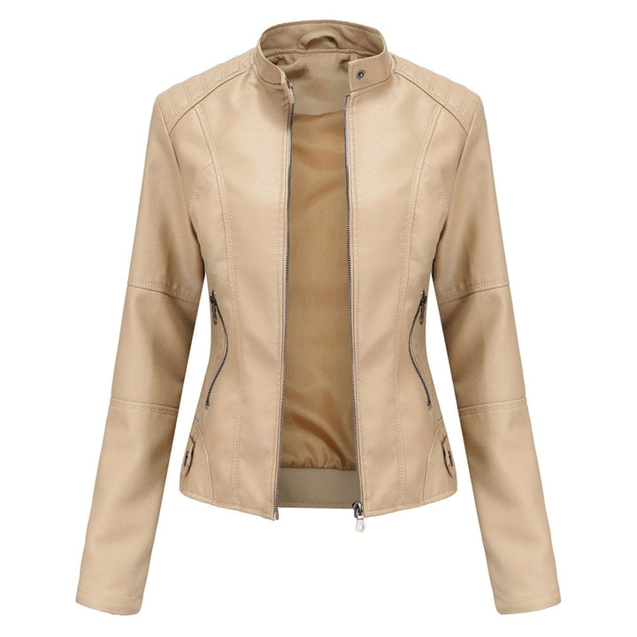 Elegante leren jas dames met lange mouwen, slanke fit, opstaande kraag in hoogwaardig PU-leer voor een luxe look.
