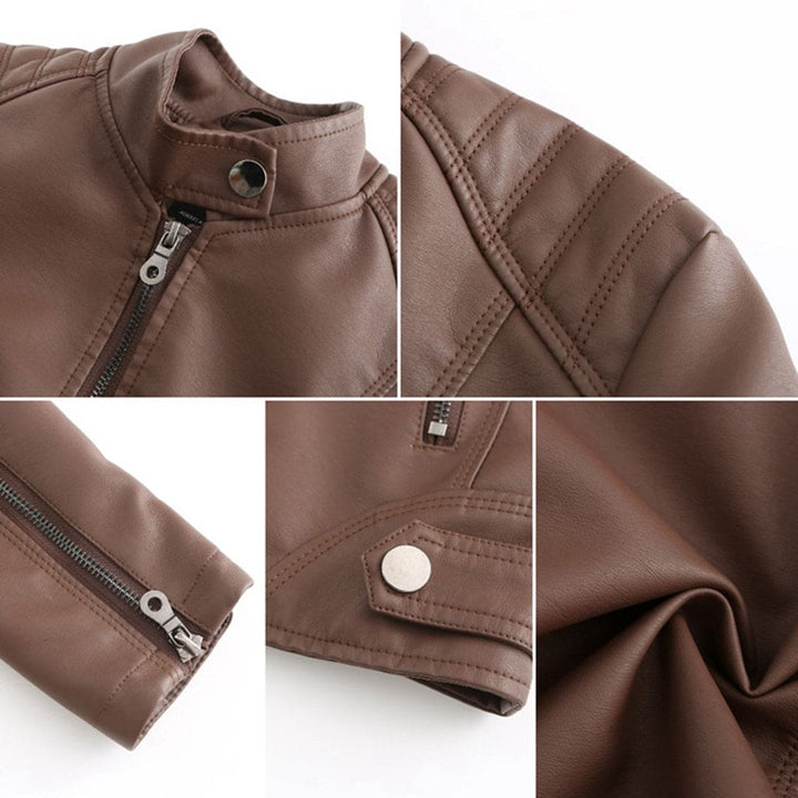 Elegante leren jas dames met lange mouwen, slanke fit, opstaande kraag in hoogwaardig PU-leer voor een luxe look.
