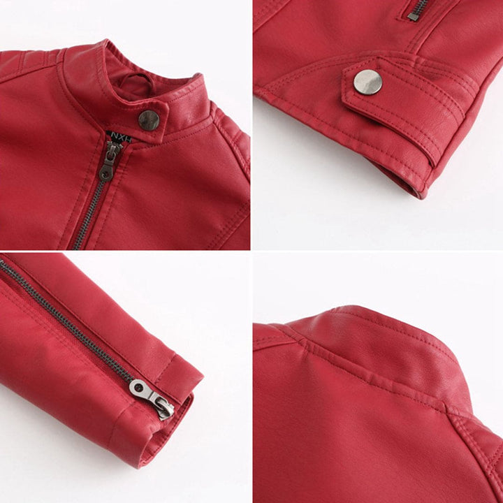 Elegante leren jas dames met lange mouwen, slanke fit, opstaande kraag in hoogwaardig PU-leer voor een luxe look.