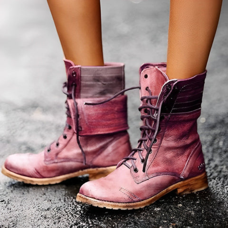 "Elegante leren retro veterlaarzen voor dames met vintage vetersluiting en antislipzolen, tijdloos design in meerdere kleuren