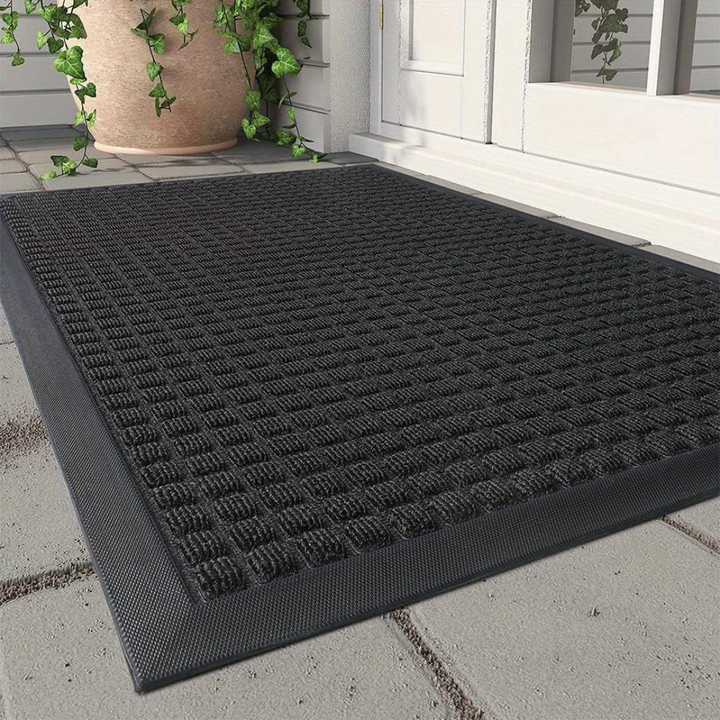 "Elegante luxe deurmat voor binnen en buiten, zwart en grijs, 45x75 cm, antislip, onderhoudsvriendelijk en stijlvol."