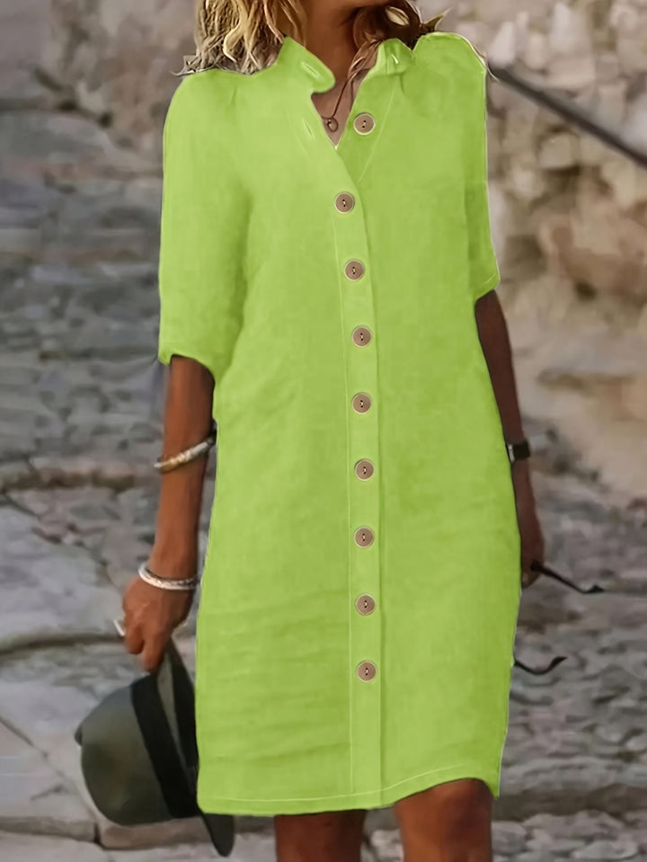 "Elegante midi jurk met knoopsluiting in effen kleur van comfortabele polyester mix, voor casual en semi-formele gelegenheden