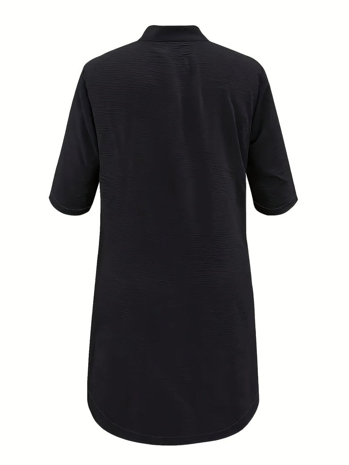 "Elegante midi jurk met knoopsluiting in effen kleur van comfortabele polyester mix, voor casual en semi-formele gelegenheden