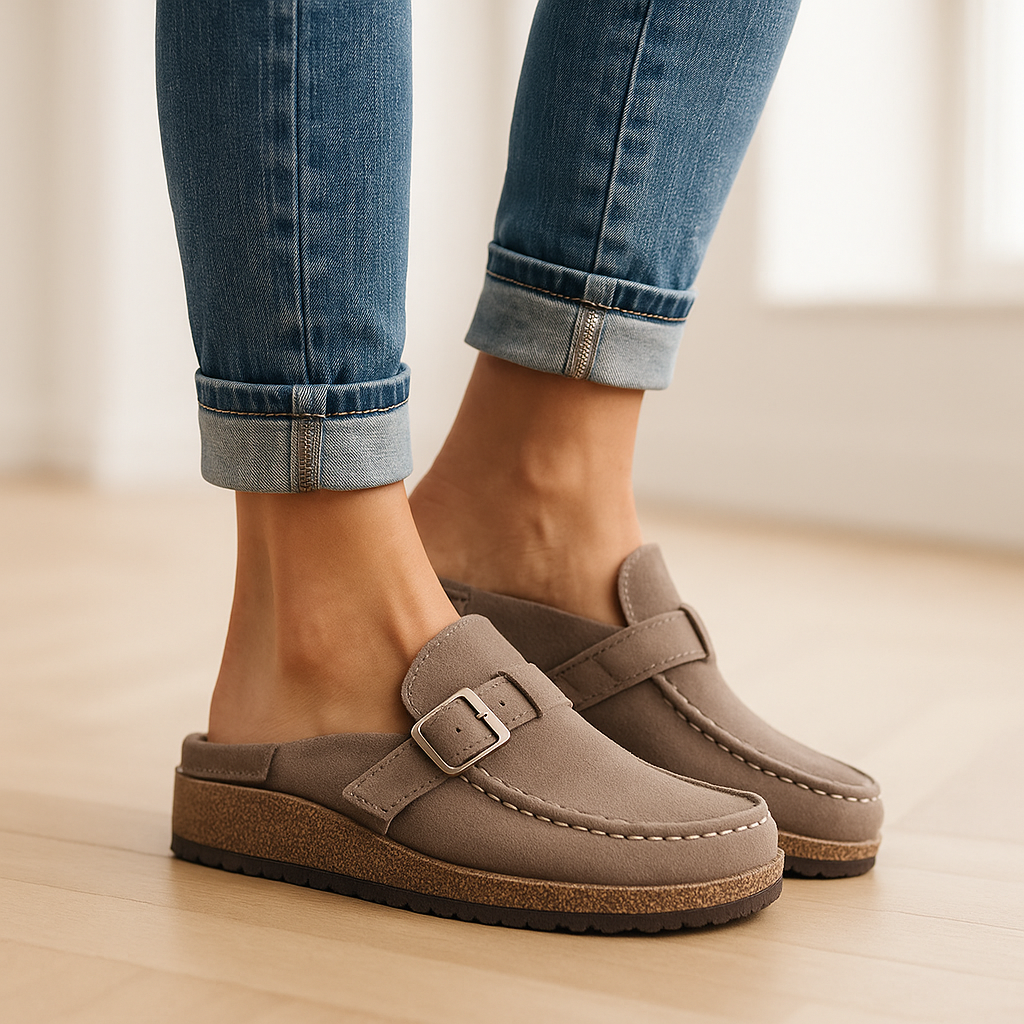 Elegante orthopedische dames sandalen met PU-leren afwerking, ergonomische binnenzool en antislip rubberen zool.