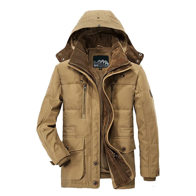 "Elegante outdoor heren winterjas, bruin; wind- en waterdicht; stijlvolle pasvorm voor winteractiviteiten; geïsoleerde voerin
