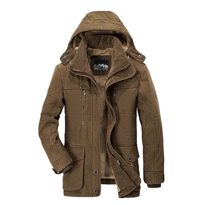 "Elegante outdoor heren winterjas, bruin; wind- en waterdicht; stijlvolle pasvorm voor winteractiviteiten; geïsoleerde voerin