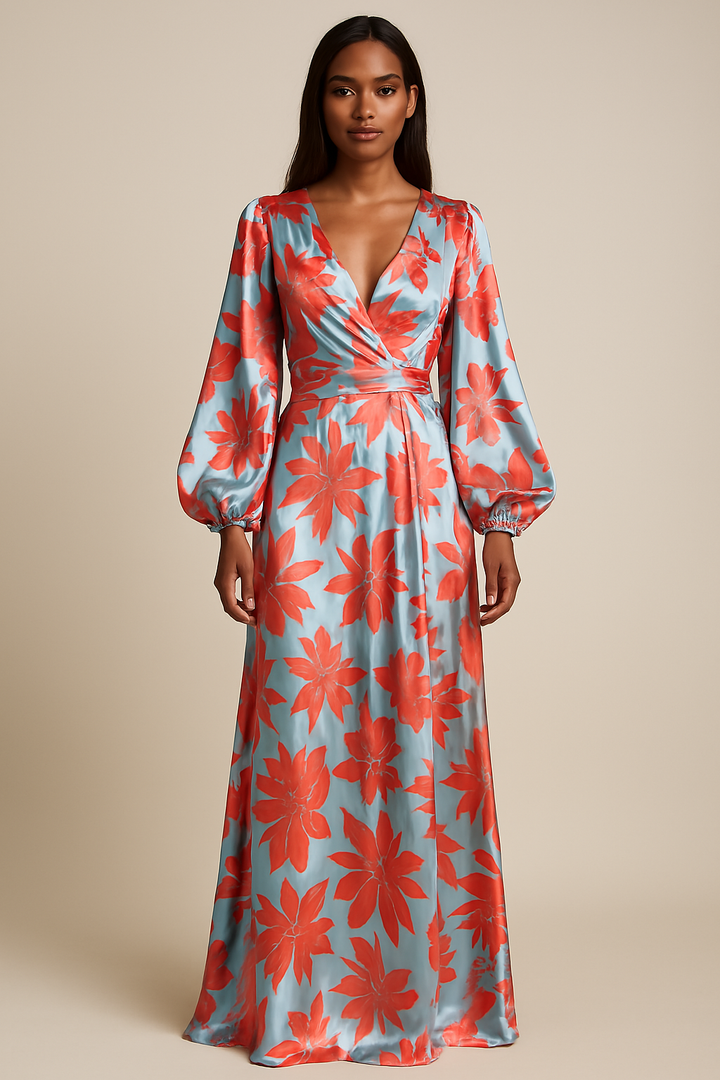 "Elegante V-hals jurk met losse pasvorm in viscose, kleurrijk, geschikt voor zonnige lentedagen en zomerevenementen."