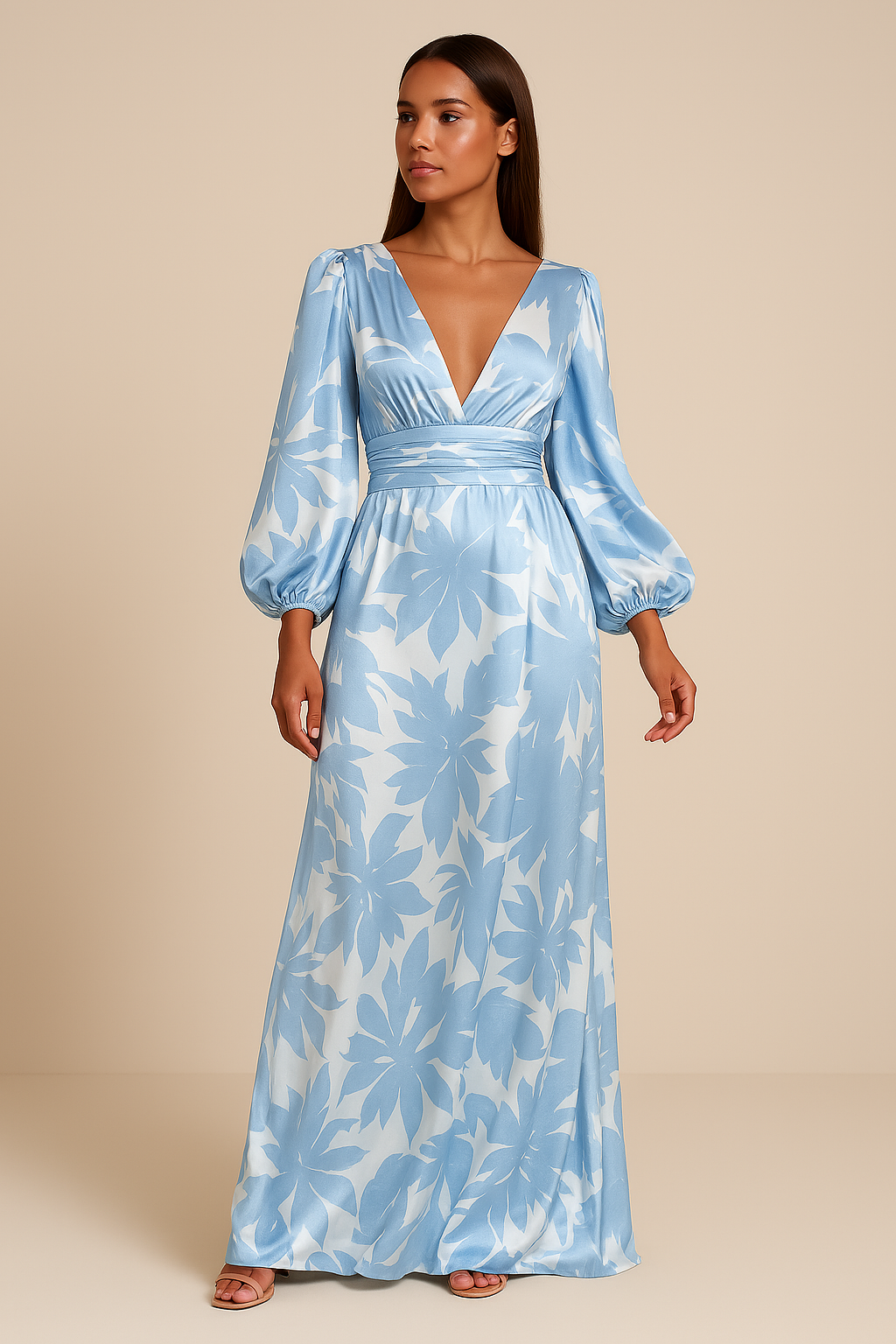 "Elegante V-hals jurk met losse pasvorm in viscose, kleurrijk, geschikt voor zonnige lentedagen en zomerevenementen."