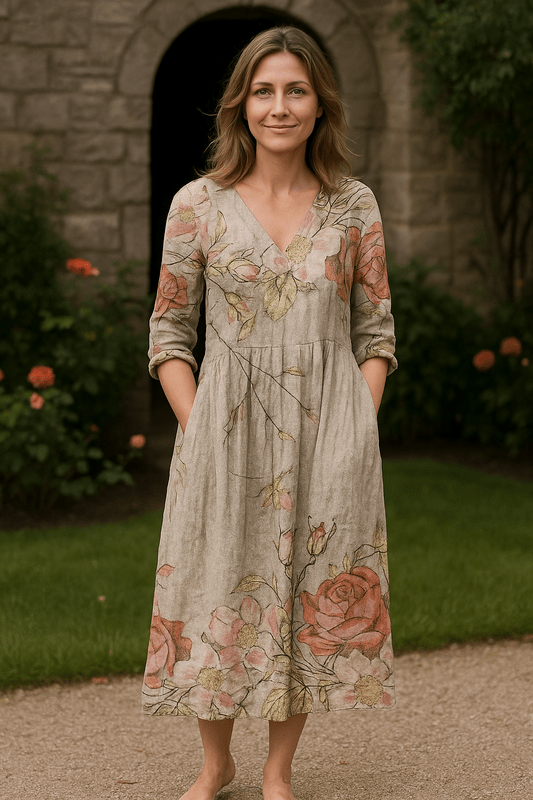 "Elegante zomerse maxi jurk met bloemenprint en lange mouwen, lichtgewicht en ademend voor ultiem comfort."