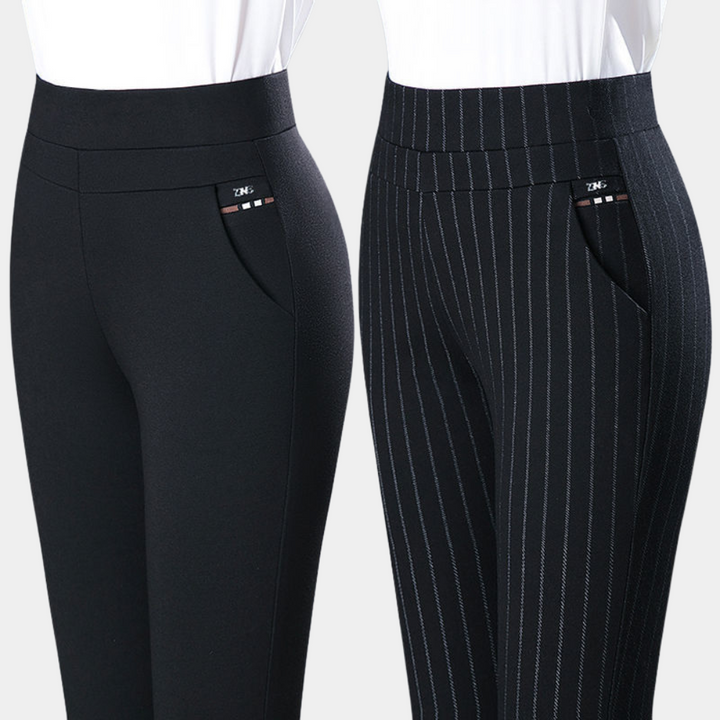 Elegante zwarte damesbroek met stretch, hoge taille en flatterende pasvorm, ideaal voor zowel formele als informele gelegenhe