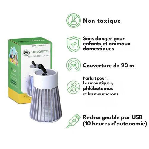 Elektrische UV-muggenverdelger, moderne witte lamp, geschikt voor binnen en buiten, trekt insecten aan met UV-licht.