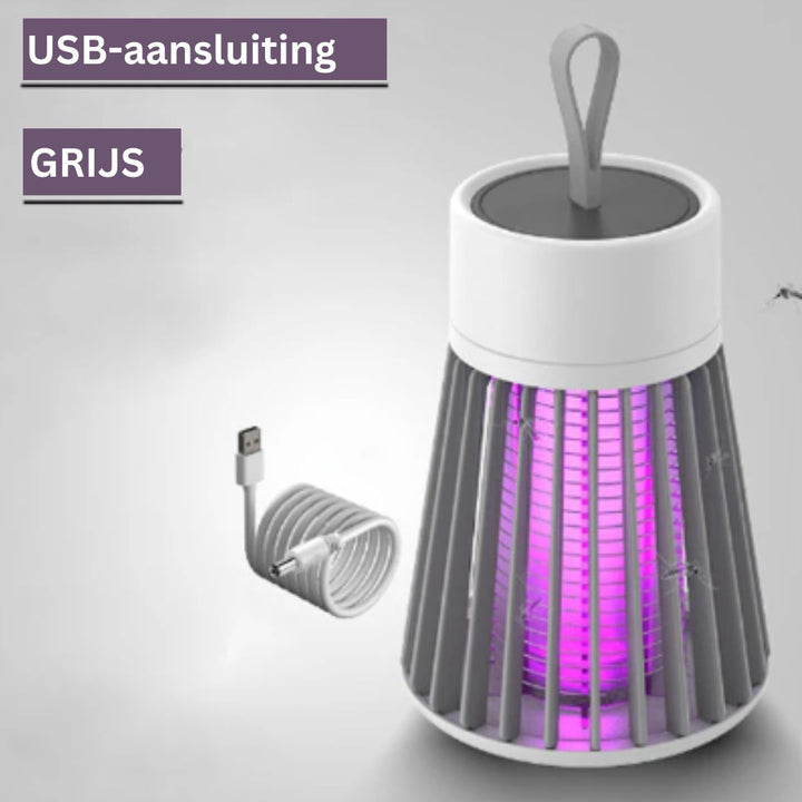 Elektrische UV-muggenverdelger, moderne witte lamp, geschikt voor binnen en buiten, trekt insecten aan met UV-licht.