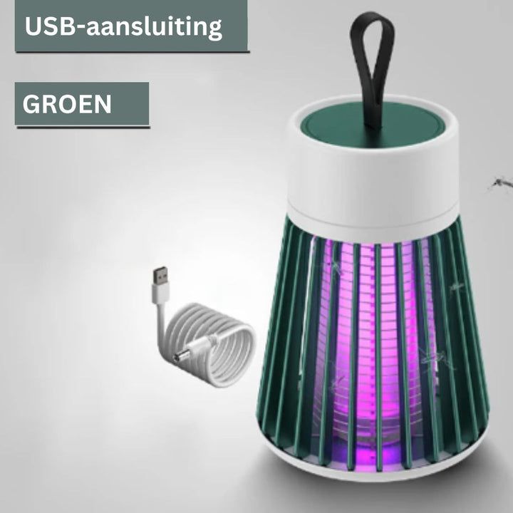 Elektrische UV-muggenverdelger, moderne witte lamp, geschikt voor binnen en buiten, trekt insecten aan met UV-licht.