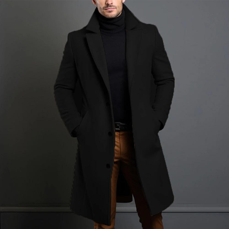 "Elyas Wollen Jas voor Heren in khaki, premium wol, getailleerd en veelzijdig voor elegante, tijdloze stijl."