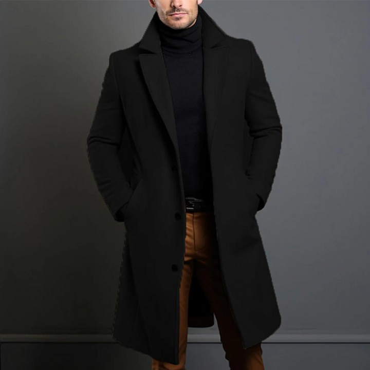 "Elyas Wollen Jas voor Heren in khaki, premium wol, getailleerd en veelzijdig voor elegante, tijdloze stijl."