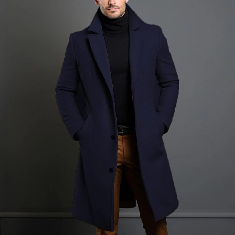 "Elyas Wollen Jas voor Heren in khaki, premium wol, getailleerd en veelzijdig voor elegante, tijdloze stijl."