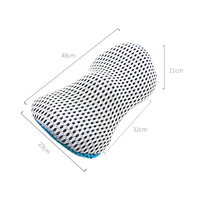 "Ergonomisch lendenkussen voor rugpijnverlichting, ademend materiaal, volgt natuurlijke rugcurve, ideaal voor thuis en kantoo