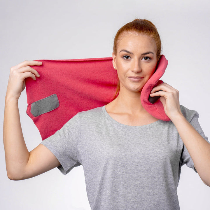 Ergonomisch reiskussen, grijs, met ademend memory foam voor nekondersteuning, ideaal voor lange vluchten.