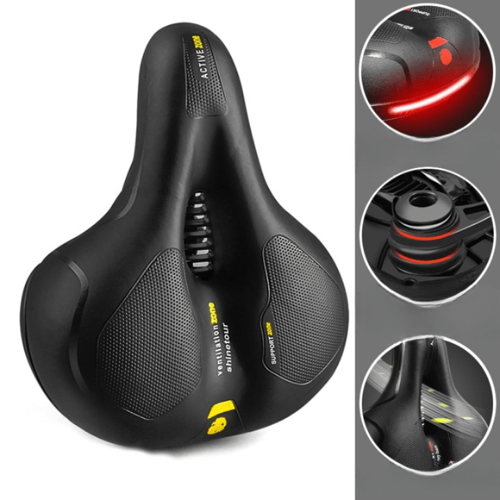 "Ergonomisch SoftRide fietszadel voor comfort, zwart kunstleer, verlicht rug- en zitbeenklachten, geschikt voor lange ritten.