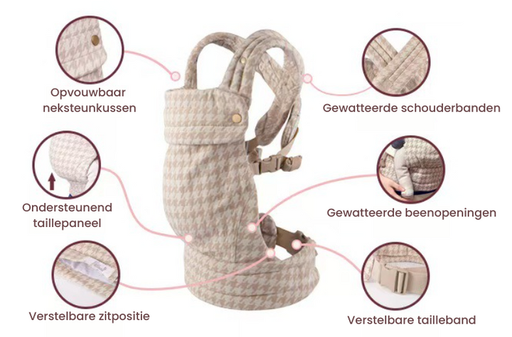 "Ergonomische babydrager met unisex design, verstelbare schouderbanden en ademend katoen voor comfort en veiligheid baby's."
