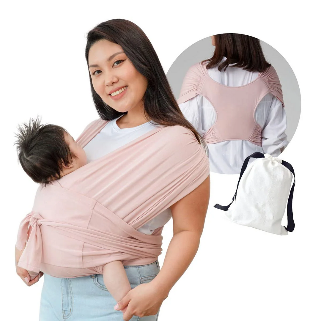 Ergonomische SnuggleWrap draagdoek, comfortabel baby dragen, verstelbare schouderbanden, grijs, ademend materiaal.