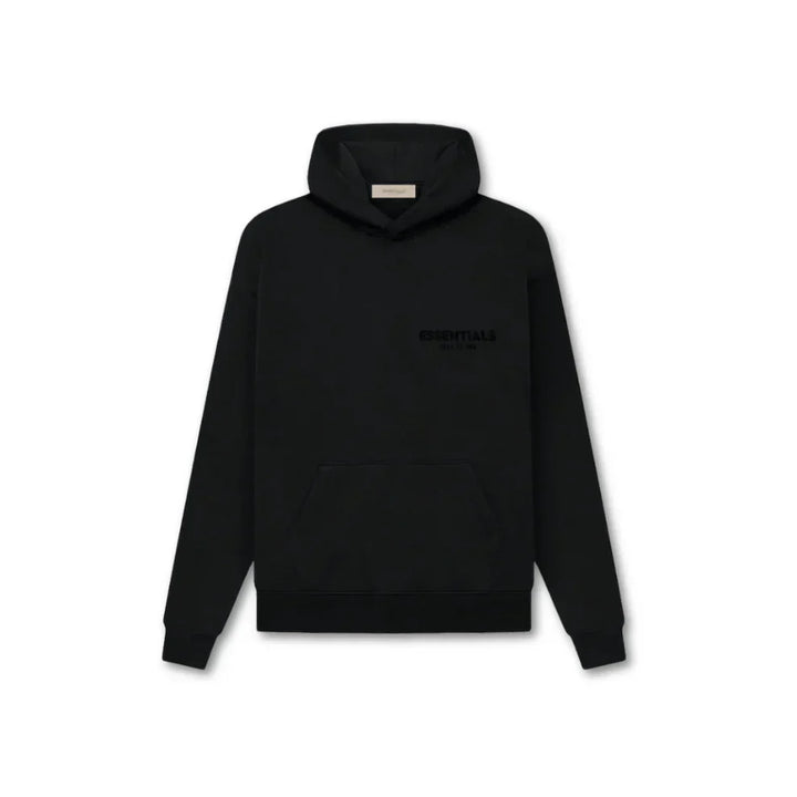 "Essentials oversized unisex hoodie in beige, grijs of zwart met ruime capuchon, buidelzak en minimalistisch ontwerp."