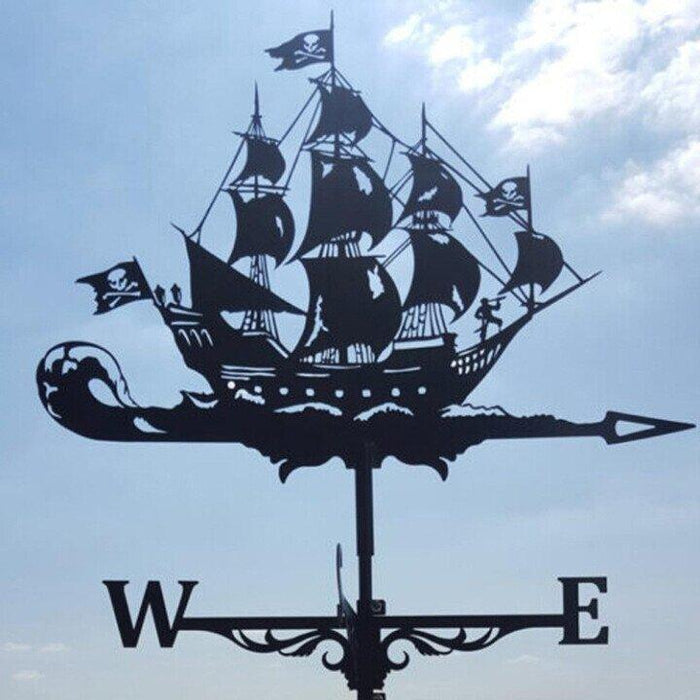 Excentrieke windwijzer met draken- en vliegtuigontwerp, roestvrij staal, weerbestendig, voor unieke tuindecoratie.