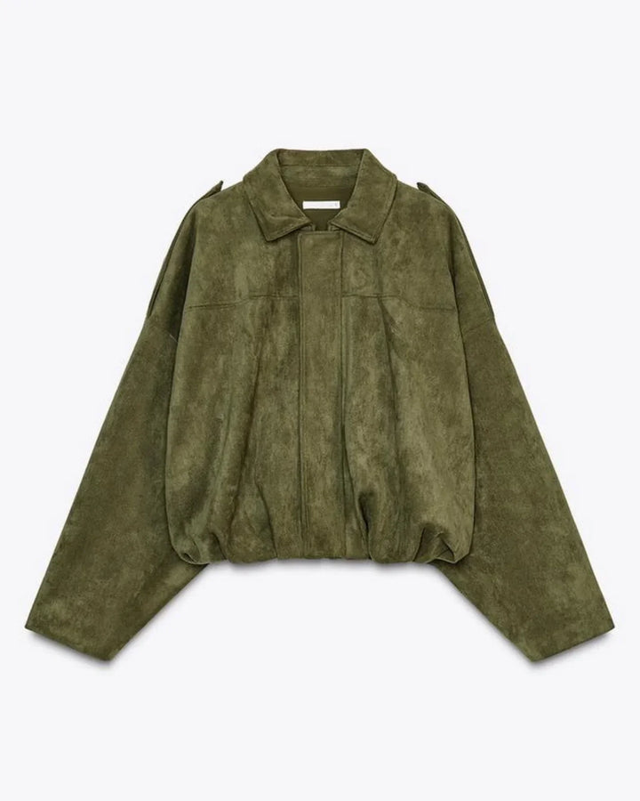 "Fabiane oversized suède damesjas in zacht wildleder, luxe neutrale tinten, comfortabele pasvorm voor stijlvolle herfstlooks"