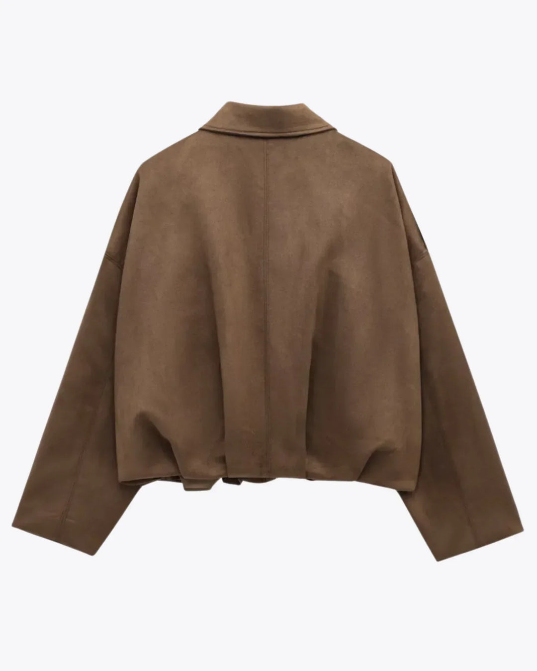 "Fabiane oversized suède damesjas in zacht wildleder, luxe neutrale tinten, comfortabele pasvorm voor stijlvolle herfstlooks"