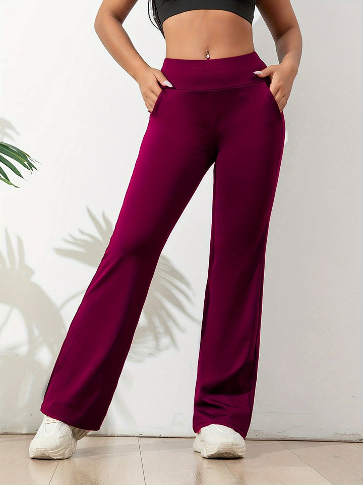 "FlexFit yogabroek voor dames, hoge taille, polyester-spandex, zwart, ademend, stijlvolle sport- en fitnesslegging."