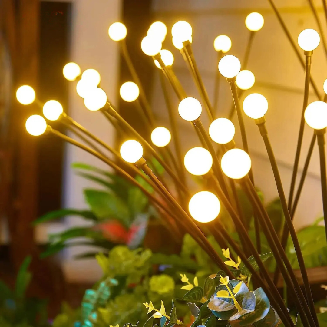 "Flexibele LED tuinverlichting met vuurvliegjes effect, op zonne-energie, buigbare stelen, warm wit licht, waterbestendig IP6