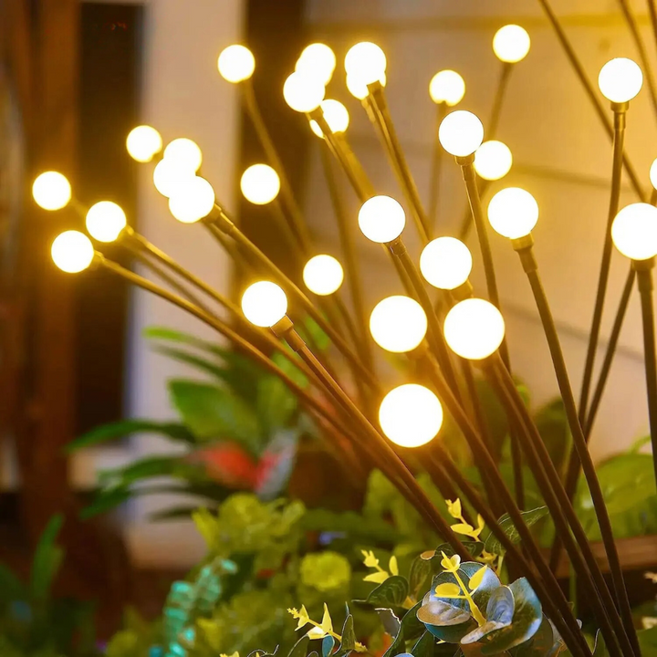 "Flexibele LED tuinverlichting met vuurvliegjes effect, op zonne-energie, buigbare stelen, warm wit licht, waterbestendig IP6