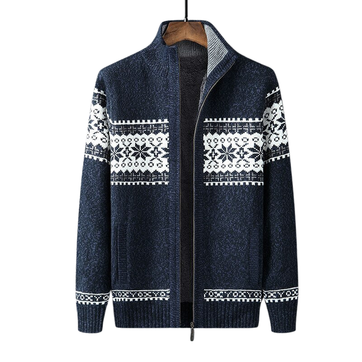 "Gebreid warm wintervest heren, klassiek design, blauwe zachte stof, ideaal voor kou, veelzijdig en stijlvol."
