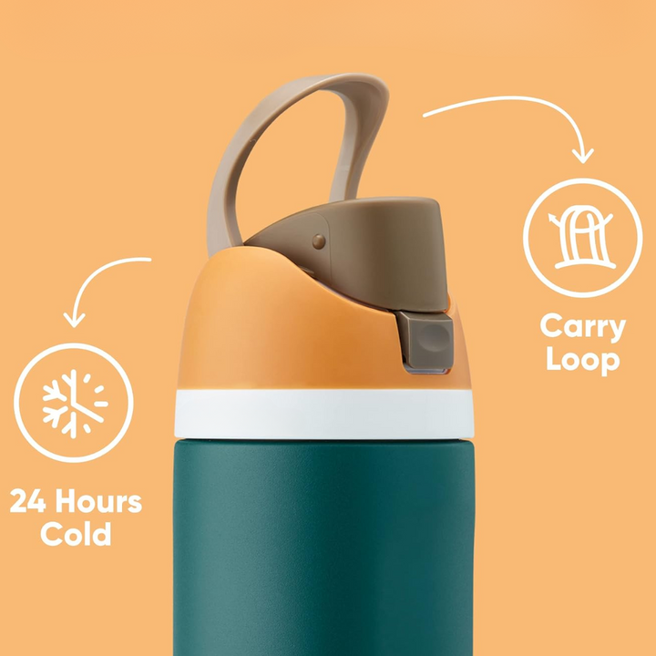 "Geïsoleerde RVS fles met rietje, lekvrij, beschikbaar in diverse kleuren, houdt dranken koud of warm. Perfecte hydratatie."
