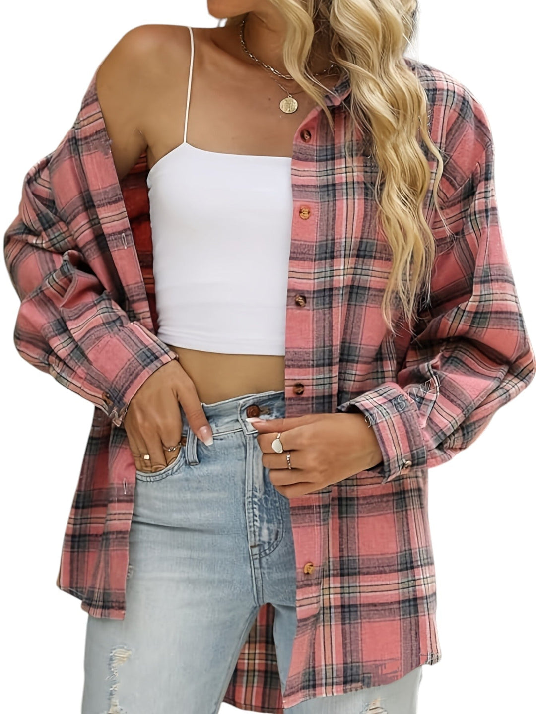 "Geruite damesblouse met lange mouwen, klassiek ruitpatroon, veelzijdig en stijlvol voor dagelijks en chique gebruik."