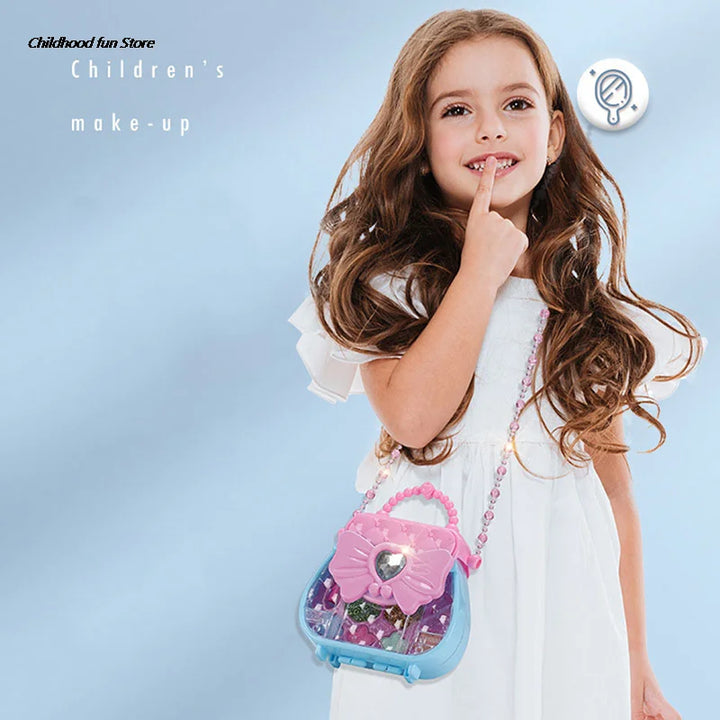 "Glanzende speelgoed make-up set voor kinderen, kleurrijke en veilige rollenspelkit, stimuleert creativiteit en fantasie."