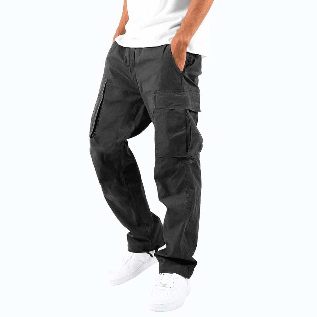 "Grijze heren cargo broek met multi-pocket ontwerp, comfortabele pasvorm en verstelbare tailleband, ideaal voor dagelijks geb