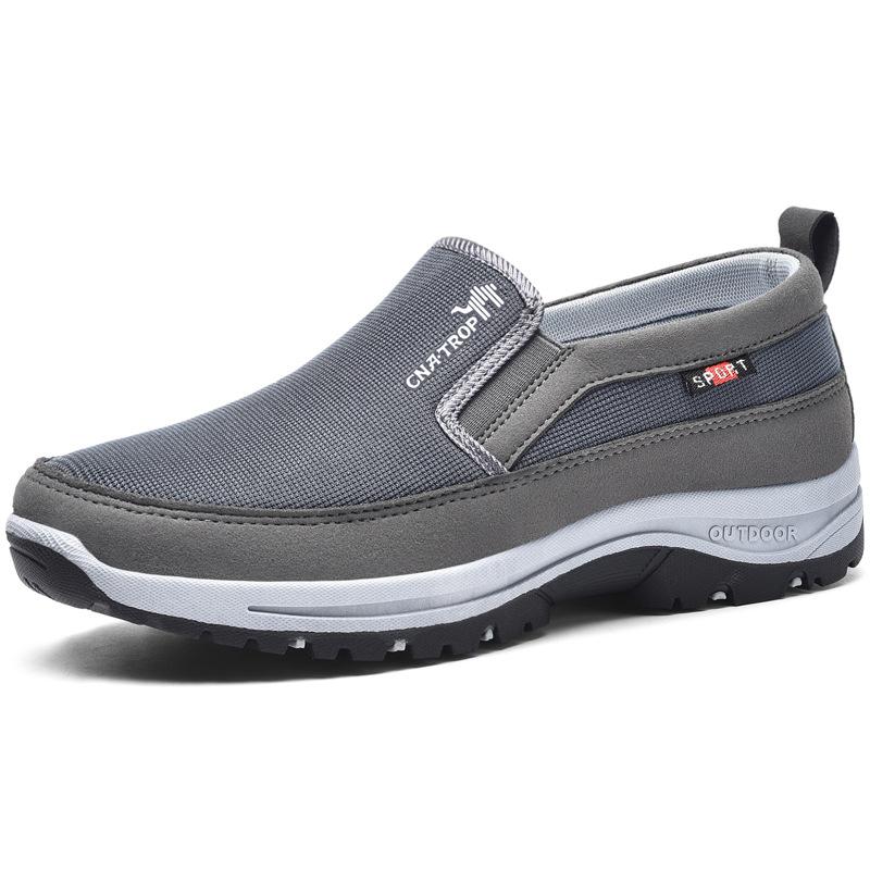 "Grijze heren orthopedische wandelschoenen met stevige zolen en demping, ideaal voor outdoor avonturen en dagelijks comfort."