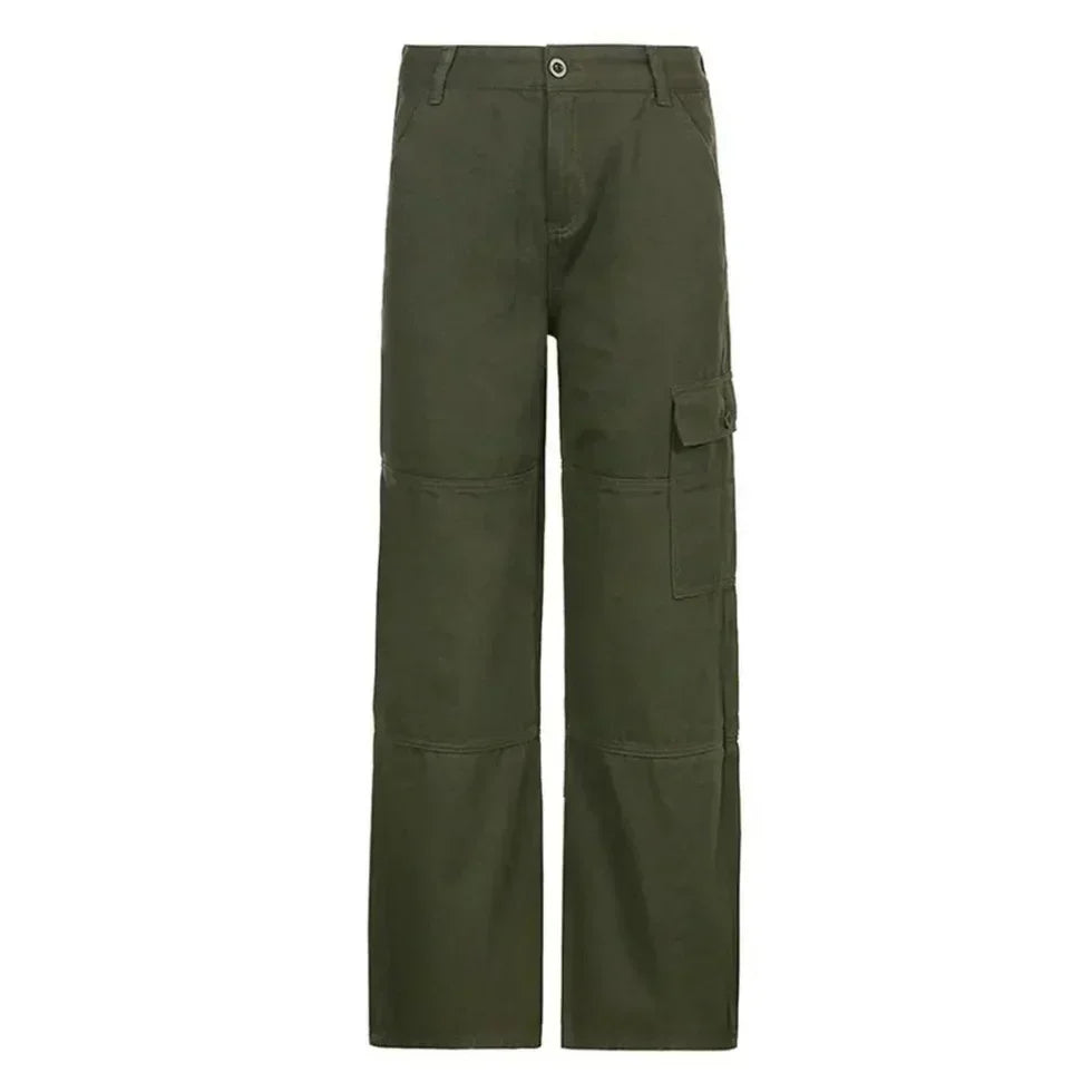 "Groene dames cargo broek met comfortabele pasvorm, ideaal voor casual of chique gelegenheden, modieuze stijl."