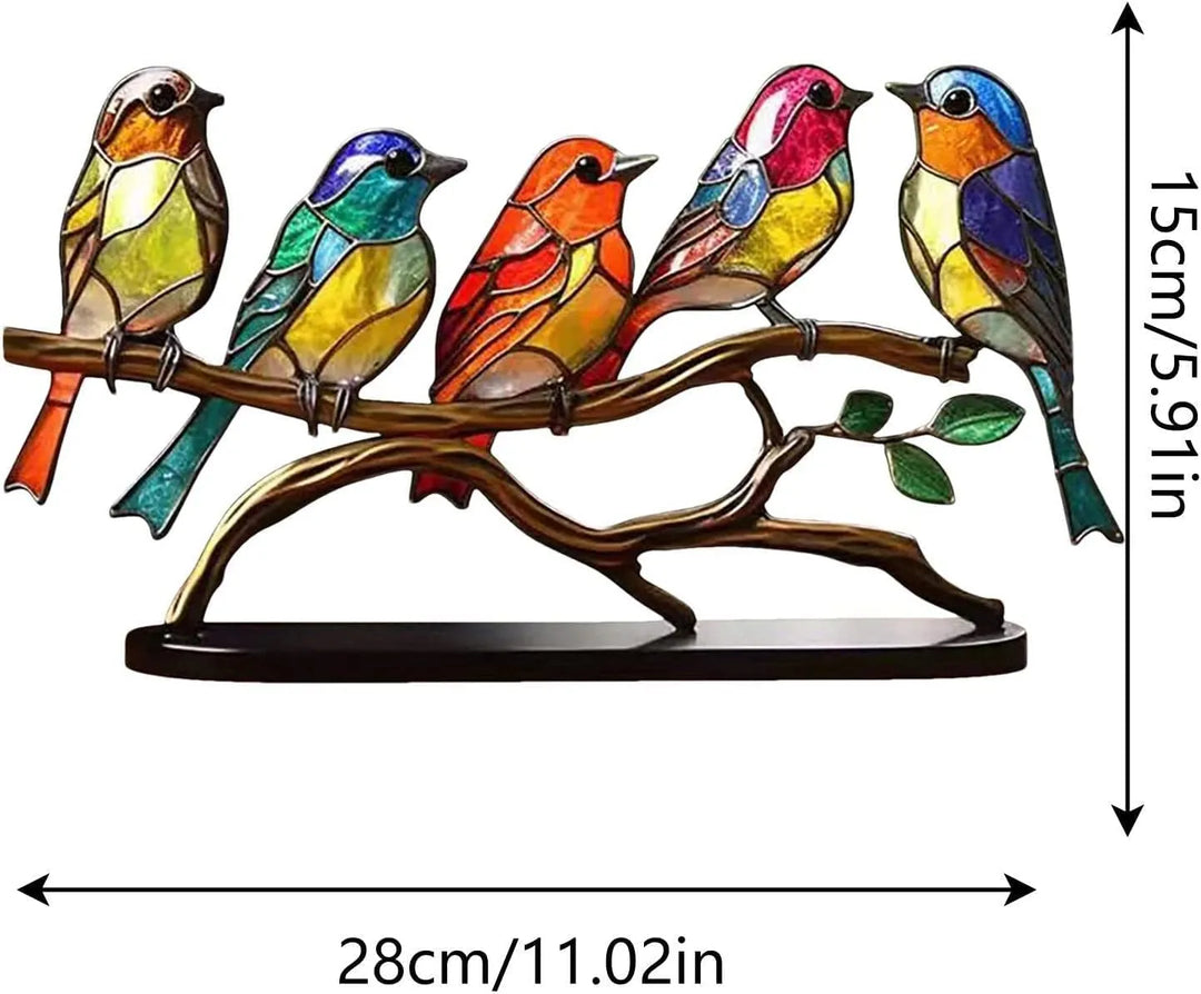 "Handgemaakt kleurrijk vogelbeeld op tak, decoratief kunstbeeld met levendige kleuren, perfect voor interieurdecoratie."