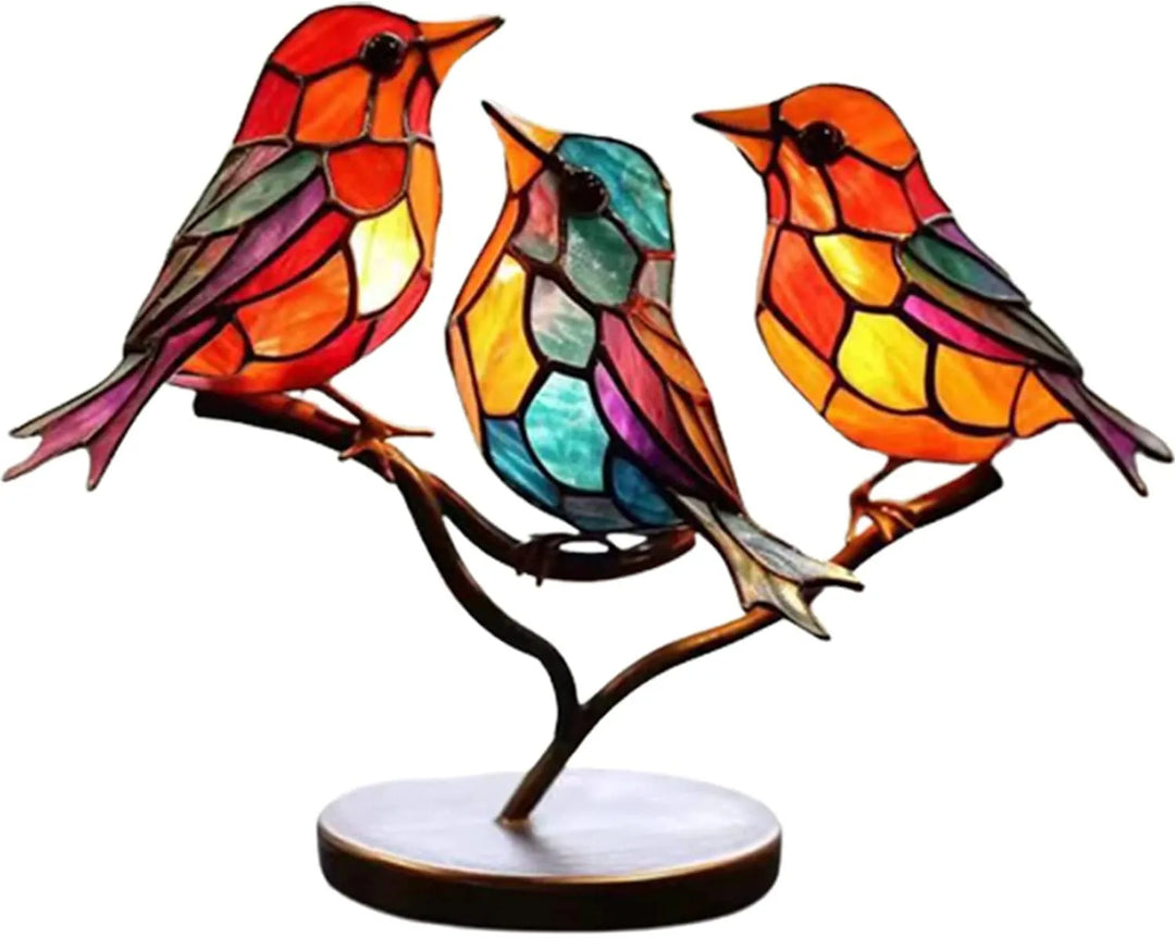 "Handgemaakt kleurrijk vogelbeeld op tak, decoratief kunstbeeld met levendige kleuren, perfect voor interieurdecoratie."