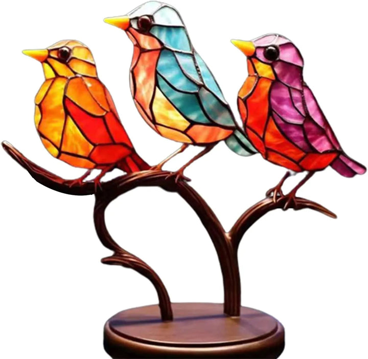 "Handgemaakt kleurrijk vogelbeeld op tak, decoratief kunstbeeld met levendige kleuren, perfect voor interieurdecoratie."