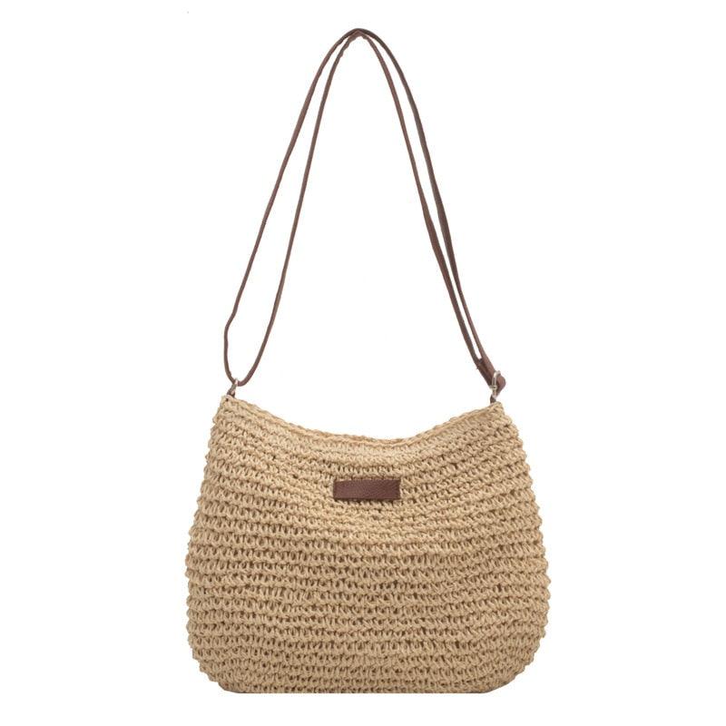 "Handgemaakte boho handtas voor dames, zomerse strandtas met natuurlijke charme en ruim design, ideaal voor zonnige dagen."