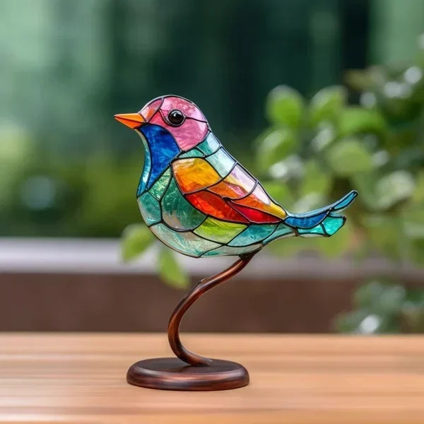 "Handgemaakte gekleurde glazen vogels, elegant decoratief kunstwerk voor stijlvol interieur, 15 cm hoog, 25 cm breed."