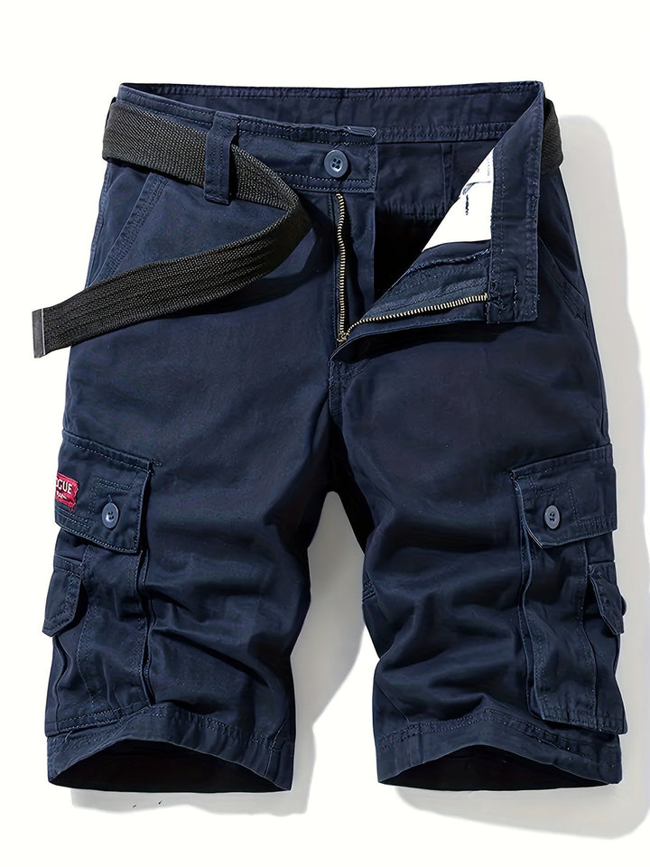 "Heren cargo shorts voorkant met klassiek design, zomers katoen, meerdere zakken, taille trekkoord voor comfort en stijl."