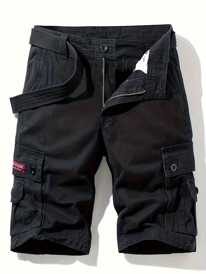 "Heren cargo shorts voorkant met klassiek design, zomers katoen, meerdere zakken, taille trekkoord voor comfort en stijl."