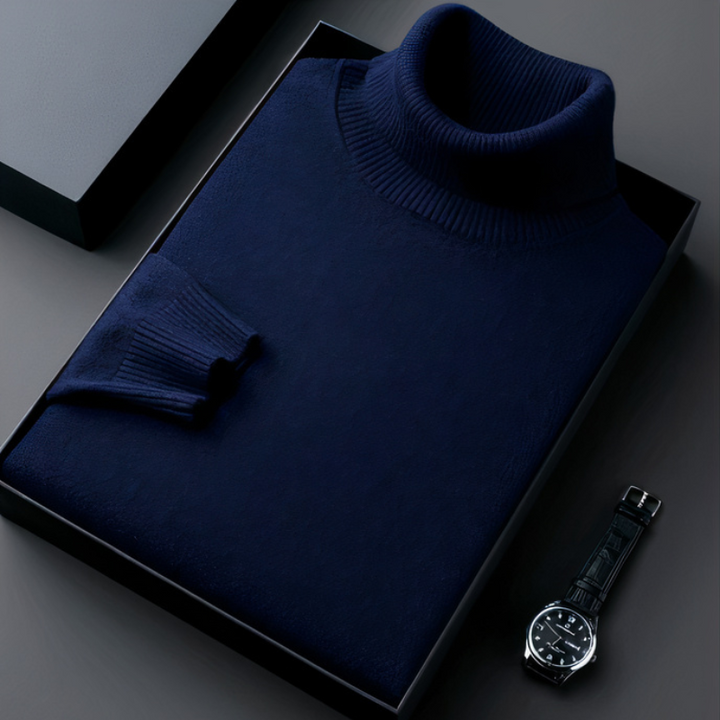 "Heren coltrui blauw, warme wintertrui, klassieke col, stijlvolle keuze, zachte materialen, winterklaar."