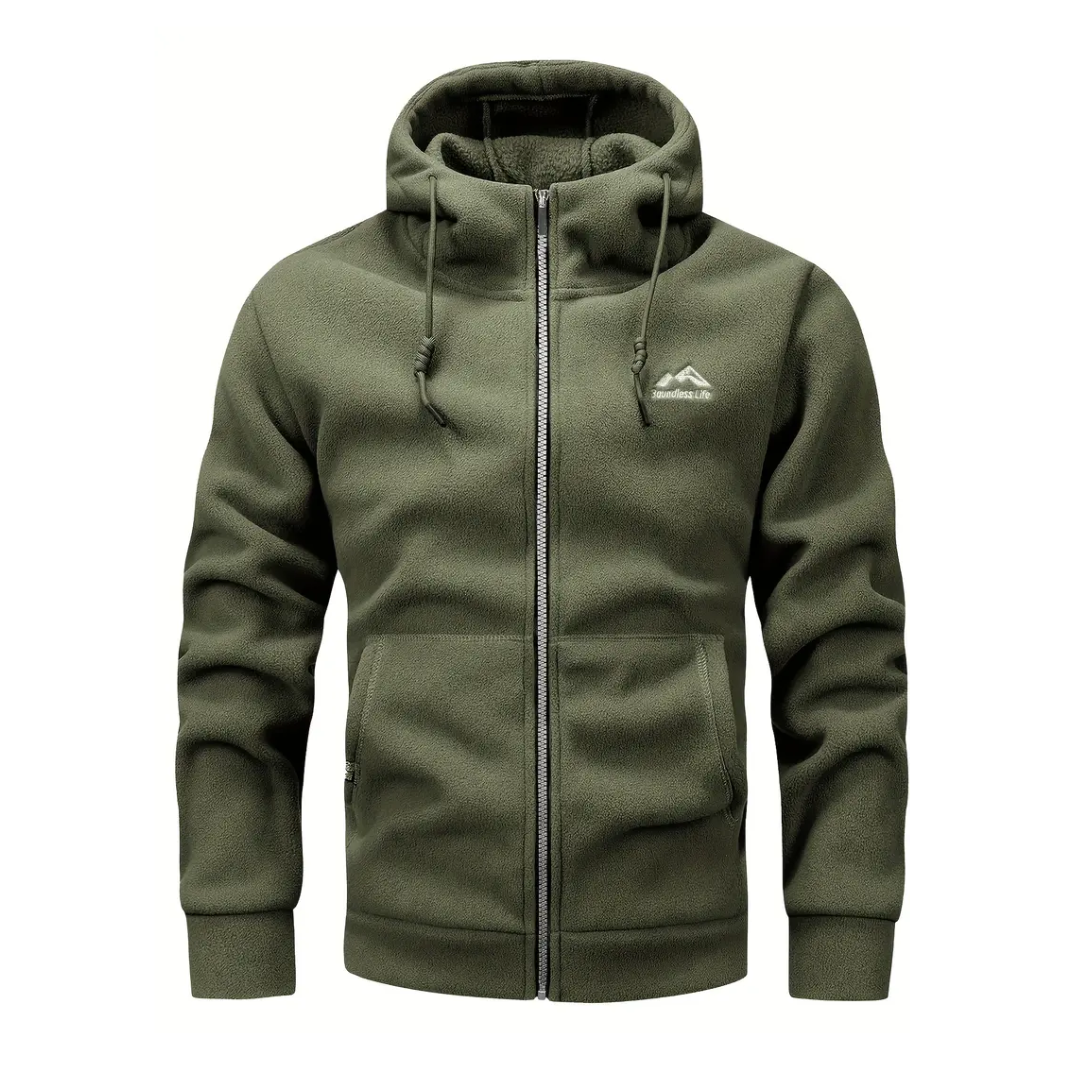 "Heren fleece hoodie: warme, ademende winterjas met polar fleece, verstelbare capuchon en dubbele zakken, ideaal voor outdoor