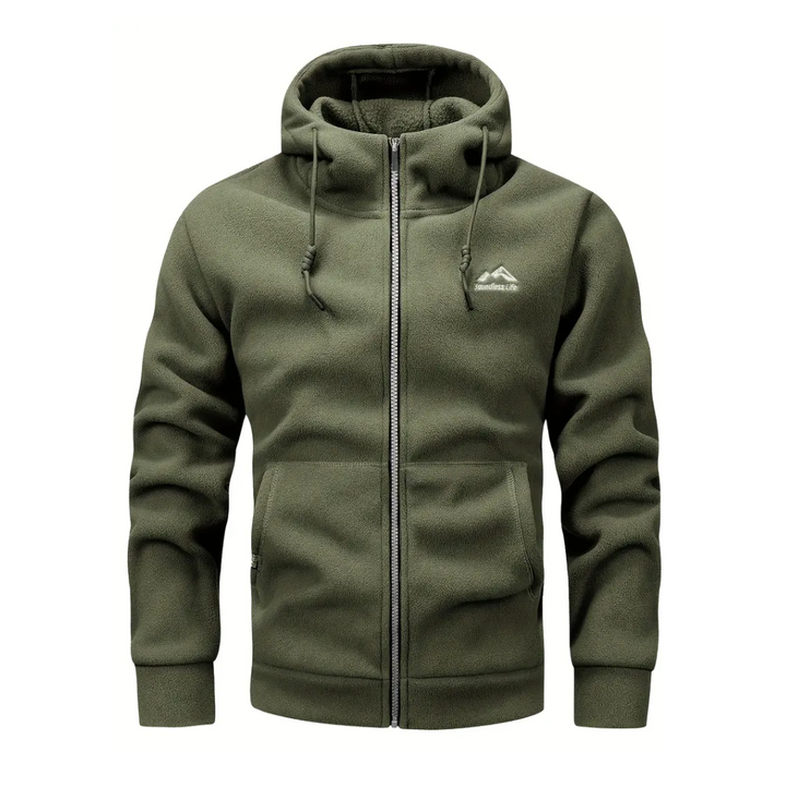 "Heren fleece hoodie: warme, ademende winterjas met polar fleece, verstelbare capuchon en dubbele zakken, ideaal voor outdoor