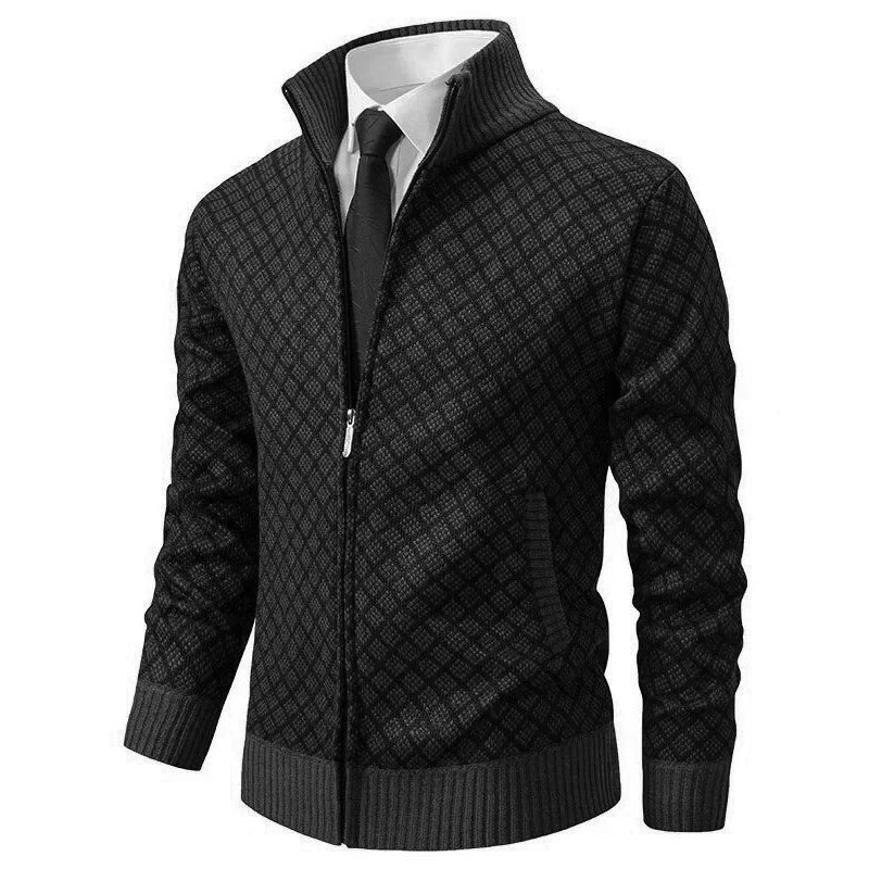 "Heren geometrisch vest met ritssluiting, modern patroon, comfortabel voor lente. Ideaal voor kantoor en casual uitjes."